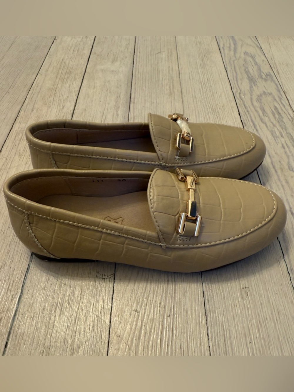 EMERALD LABEL Girl's Beige Genuine Leather Croc Loafers Size EUR 30 US 12 NEW